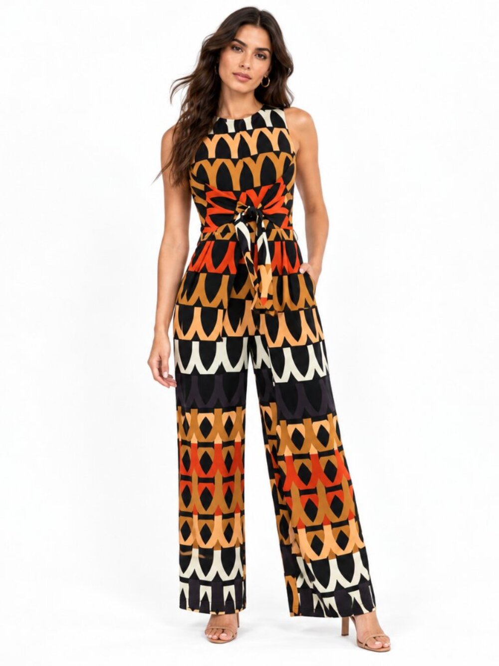 AX PARIS Aztec 70's Tile Print Waist Jumpsuit – Size US 6 (S)